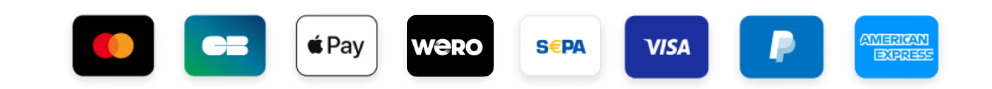 Mastercard, Apple Pay, SEPA, Visa, PayPal, American Express